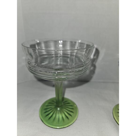 2 Anchor Hocking Circle Green Champagne Sherbert Depression Uranium Glasses - Picture 3 of 6